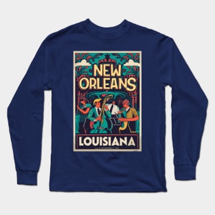 A Vintage Travel Art of New Orleans - Louisiana - US Long Sleeve T-Shirt